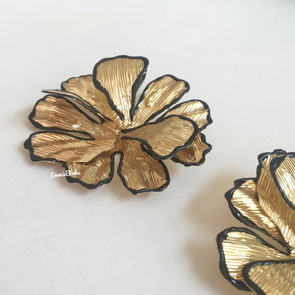 New Zara Bohemian Goldfoil Floral Statement Earrings - Picture 9 of 12